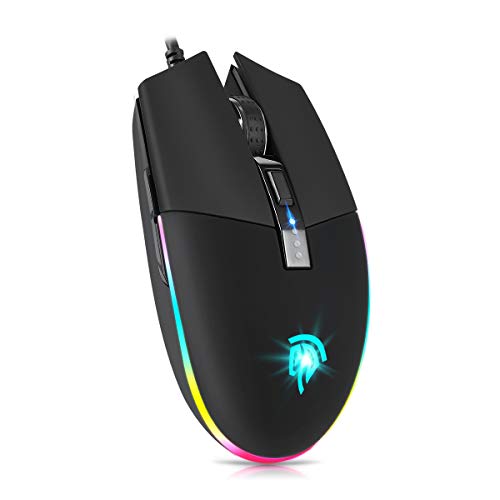 Ratón para Juegos con Cable, iluminación RGB Ajustable DPI hasta 7000 Ratones para Juegos USB programables con 6 Botones, diseño ergonómico Shell para Jugadores de PC/Mac- Negro