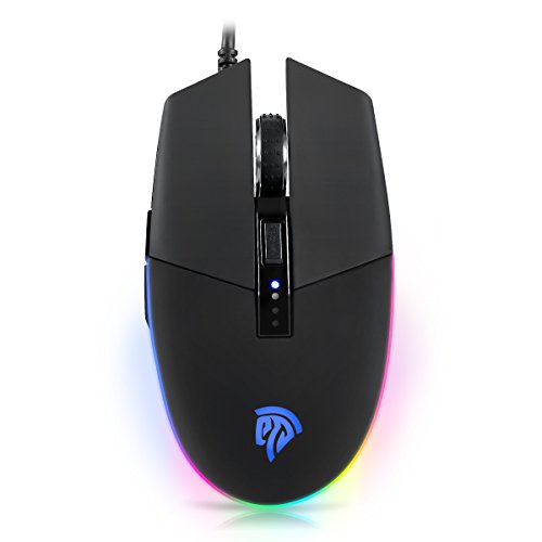 Ratón para Juegos con Cable, iluminación RGB Ajustable DPI hasta 7000 Ratones para Juegos USB programables con 6 Botones, diseño ergonómico Shell para Jugadores de PC/Mac- Negro