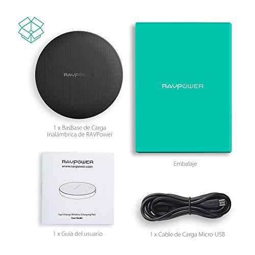 RAVPower Cargador Inalámbrico Compatible con Base De Carga Inalámbrica para Galaxy S9 S8 Note 8 y Todos Los Dispositivos Habilitados para Cargador con Diseño Antideslizante