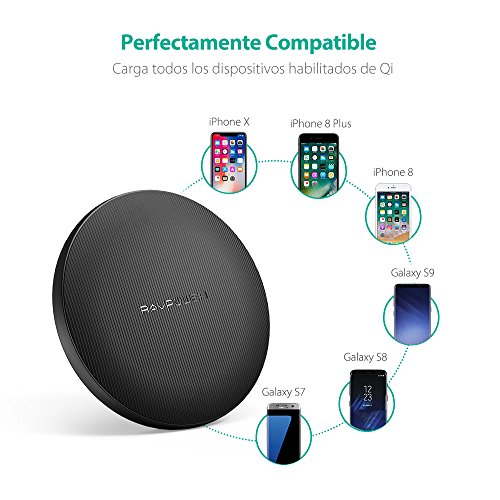 RAVPower Cargador Inalámbrico Compatible con Base De Carga Inalámbrica para Galaxy S9 S8 Note 8 y Todos Los Dispositivos Habilitados para Cargador con Diseño Antideslizante
