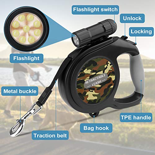 RCRuning-EU Flexi Correa para Perros Retráctil 8m, Correa Perro Extensible with Led Light,Dog Lead for Large Medium Small Pet Dogs Night Walking (Camouflage Green)