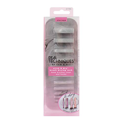 Real Techniques - Organizador de brochas de maquillaje para pared, parte trasera adherente, diseño marmolado