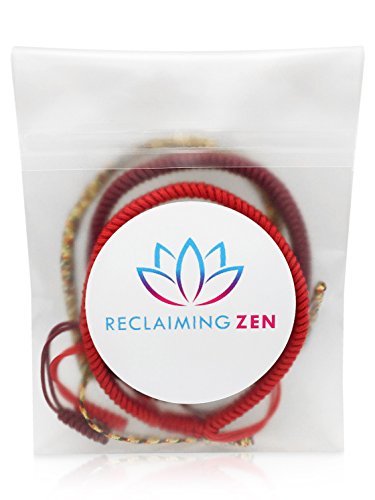 Reclaiming Zen Pulsera Tibetana Cuerda Budista Hecha a Mano Nudo de la Suerte (Conjunto de 3 - Rojo, Rojo Intenso, Multi-Dorado)