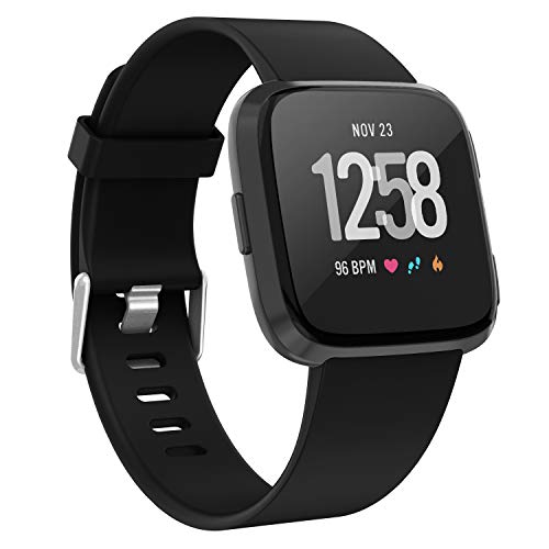 Recoppa For Fitbit Versa Correa, Soft TPU Reemplazo Versa Band Compatible con Versa Lite/Versa Special Edition/Versa 2, Mujeres Hombres Pequeño Grande (01 Negro, Pequeño (muñeca de 5.5"-7.1"))