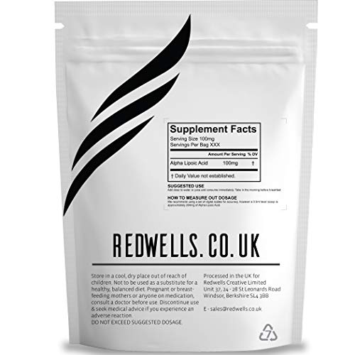 REDWELLS 100g puro (Sin aditivos químicos) Ácido alfa lipoico Polvo poderoso antioxidante GMO Free Vegan