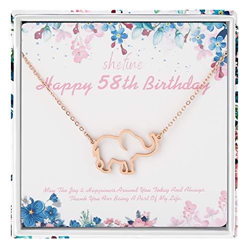 Regalo de cumpleaños 58 para mujer – Collar de elefante de plata de ley 925 para mujer, 58 años de edad, regalos de cumpleaños para mujeres, regalo divertido de 58 cumpleaños para mujer