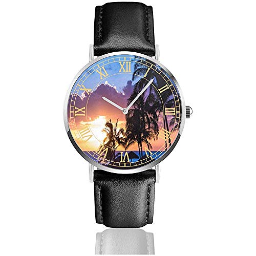 Reloj Beauty Palm Trees Sunset Relojes de Pulsera Personalizados Cuarzo Acero Inoxidable y Cuero de PU