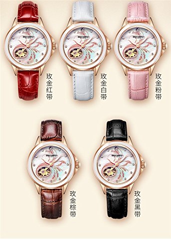 Reloj de Cuarzo para Mujer con Pantalla análoga, Correa de Cuero, Estuche de Cuero con Forma de Oreja de arroz, Correa de Piel Rosa