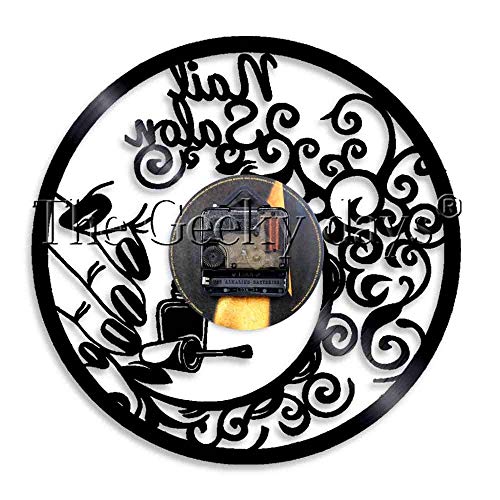 Reloj de pared de vinilo 3D salón de uñas manicura lámpara de diseñador logo salón de belleza botella de esmalte de uñas iluminación decorativa reloj de pared