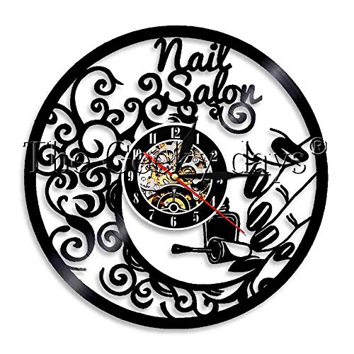 Reloj de pared de vinilo 3D salón de uñas manicura lámpara de diseñador logo salón de belleza botella de esmalte de uñas iluminación decorativa reloj de pared