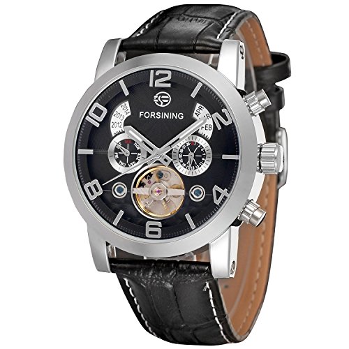 Reloj de pulsera de piel automático para hombre Forsining, tourbillon, FSG165M3S4