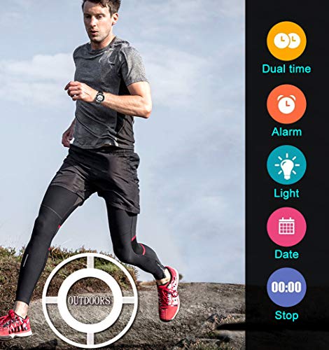 Reloj de Pulsera Digital para Hombres, Reloj Deportivo Militar Impermeable a Prueba de Agua 50M con 12/24 H/Alarma, Reloj de Pulsera Digital para Hombres Deporte al Aire Libre - Negro