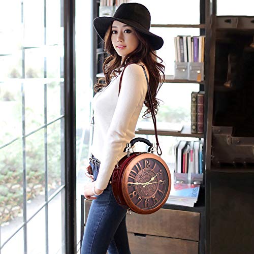 Reloj de Trabajo Real Funcional para Mujer Elegante Bolso de Mano Clásico Redondo etro Bolso Vintage Bolso de Embrague de Hombro Bolso Steampunk (Pink)