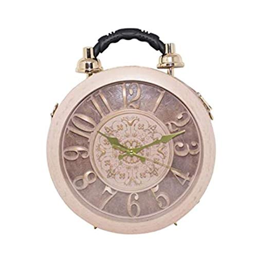 Reloj de Trabajo Real Funcional para Mujer Elegante Bolso de Mano Clásico Redondo etro Bolso Vintage Bolso de Embrague de Hombro Bolso Steampunk (Pink)