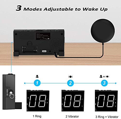Reloj Despertador de Vibración para Sordos,LED Despertador Digital para Duermen Profundamente,Pantalla Grande de 7 '' y Atenuador, Alarma Doble, Cargador USB, Horario de Verano de 12/24 h - Blanco
