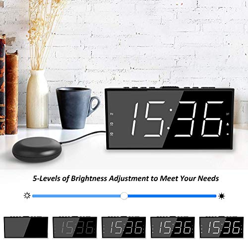 Reloj Despertador de Vibración para Sordos,LED Despertador Digital para Duermen Profundamente,Pantalla Grande de 7 '' y Atenuador, Alarma Doble, Cargador USB, Horario de Verano de 12/24 h - Blanco