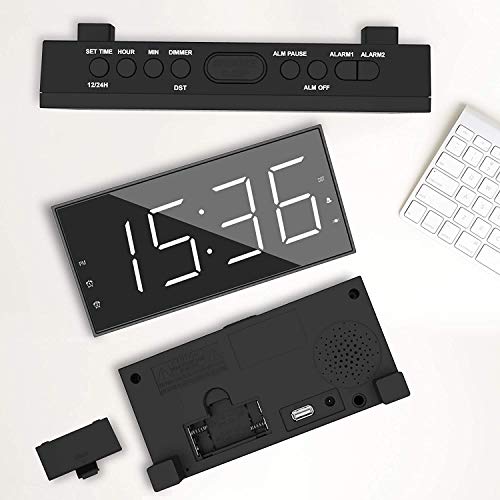 Reloj Despertador de Vibración para Sordos,LED Despertador Digital para Duermen Profundamente,Pantalla Grande de 7 '' y Atenuador, Alarma Doble, Cargador USB, Horario de Verano de 12/24 h - Blanco