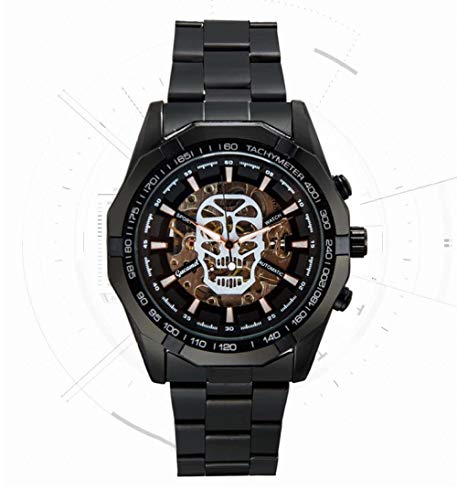 Relojes De Pulsera,Reloj Mecánico Automático De Negocios Huecos De Moda, Todas Las Uñas De Rosas Negras Y Negras