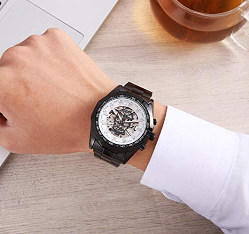 Relojes De Pulsera,Reloj Mecánico Automático De Negocios Huecos De Moda, Todas Las Uñas De Rosas Negras Y Negras