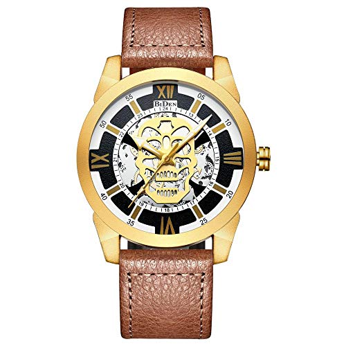Relojes Hombre,Personalidad Ahuecada Cabeza Red con Reloj Tendencia Cara Truco Reloj Cara Negro