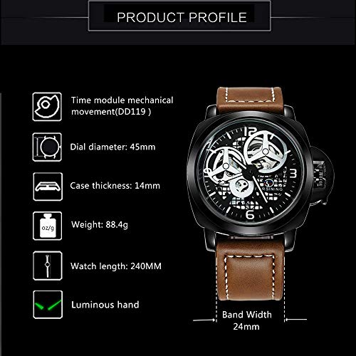 Relojes Reloj para Hombres Reloj Skeleto Relojes De Pulsera Mecánicos Automáticos Militares para Hombre Correa De Líder Mate @ Rose Golden