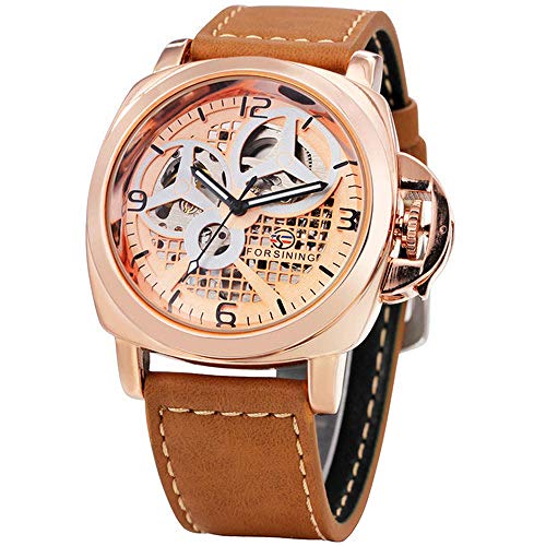 Relojes Reloj para Hombres Reloj Skeleto Relojes De Pulsera Mecánicos Automáticos Militares para Hombre Correa De Líder Mate @ Rose Golden
