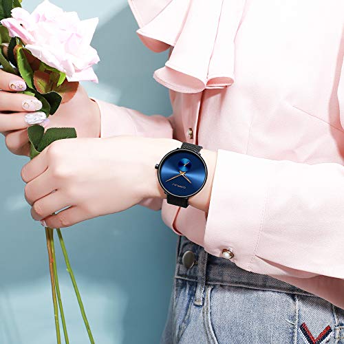 Relojes Ultra Delgados para Mujer, Malla Impermeable, Acero Inoxidable Negro con Oro, Moda para Mujer, Reloj de Pulsera de Cuarzo analógico, Regalo