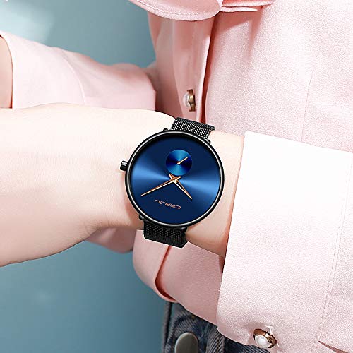 Relojes Ultra Delgados para Mujer, Malla Impermeable, Acero Inoxidable Negro con Oro, Moda para Mujer, Reloj de Pulsera de Cuarzo analógico, Regalo