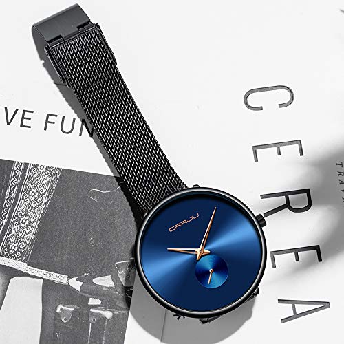 Relojes Ultra Delgados para Mujer, Malla Impermeable, Acero Inoxidable Negro con Oro, Moda para Mujer, Reloj de Pulsera de Cuarzo analógico, Regalo