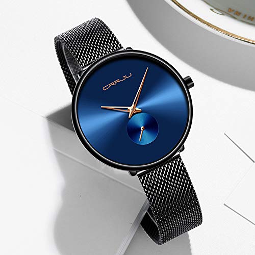 Relojes Ultra Delgados para Mujer, Malla Impermeable, Acero Inoxidable Negro con Oro, Moda para Mujer, Reloj de Pulsera de Cuarzo analógico, Regalo