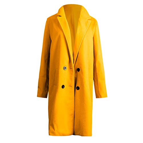 Reooly Mujer Abrigo Largo de Lana Elegante Abrigo Mixto Chaqueta Delgada Mujer Abrigo Largo(Amarillo,X-Large)