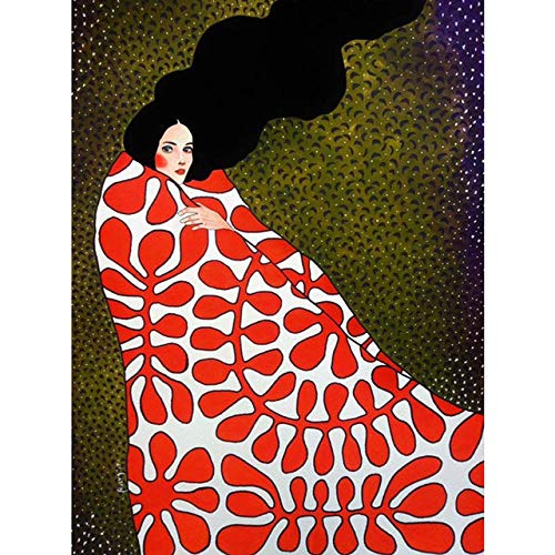 Resumen Flores Chica Pelo Arte de la pared Lienzo Pintura Pájaro Nórdico Cartel Sala de estar Retro Marco de imagen 40X60cm NoFrame