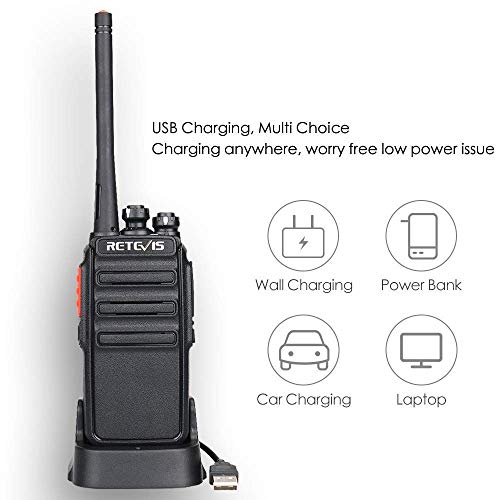 Retevis RT24 Walkie Talkie Recargable, Walkies Profesionales, PMR446 sin Licencia 16 Canales CTCSS/DCS VOX, Walkie Talkie con Cargador USB y Pinganillo, Apto para Adultos y Niños (Negro,1 Par)