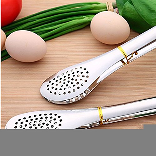 RETON pinzas para servir de cocina de acero inoxidable con orificios de malla, pinzas de cocina resistentes para verduras, ensaladas, barbacoa, pan tostado, bollería, sándwich (S+M+L)