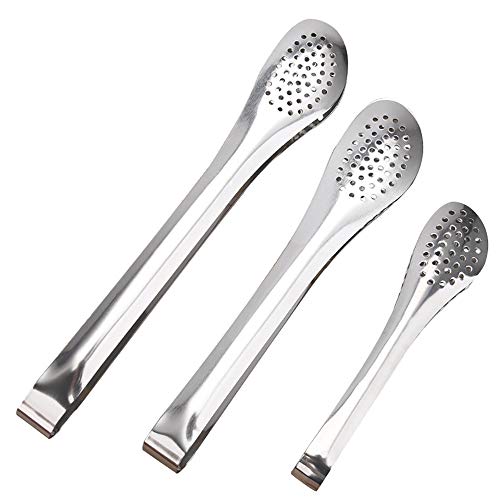 RETON pinzas para servir de cocina de acero inoxidable con orificios de malla, pinzas de cocina resistentes para verduras, ensaladas, barbacoa, pan tostado, bollería, sándwich (S+M+L)