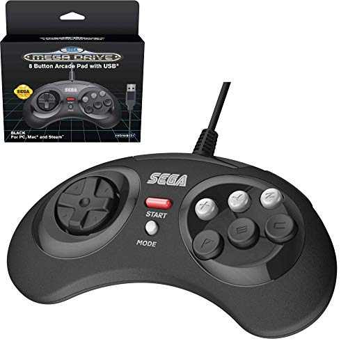 Retro-Bit Official SEGA Mega Drive USB Controller 8-Button Arcade Pad for PC, Mac, Steam, RetroPie, Raspberry Pi - USB Port - Black [Importación inglesa]
