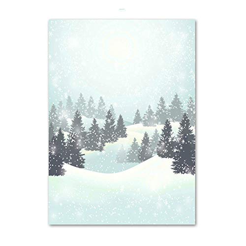 Retro Snow Mountain Forest Lake Ilustración Arte de la pared Pintura de la lona Cartel Imagen de la sala A4 21X30cm