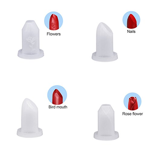 RETYLY 4pcs casera DIY 12.1mm lapiz labial tubo de llenado la cabeza de silicona maquillaje molde estilo de herramientas de belleza de lapiz labial de silicona: boca de pajaro flores de unas rosa