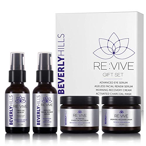 Revive - Kit de Cuidado de la Piel para Mujer con 4 Productos: Tratamiento para Ojos Cansados y Sérum Antiedad (30 ml), Máscara Facial de Carbón Activado y Crema de Recuperación Matutina (60 ml)