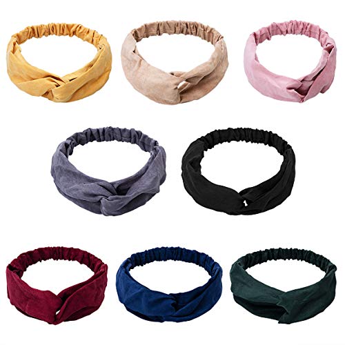 Richaa 8 Piezas Diademas para Mujer, Diadema para el Cabello Nudo, Color Puro Venda De Pelo, Diademas para Turbante Para El Maquillaje Banda Para Cabello