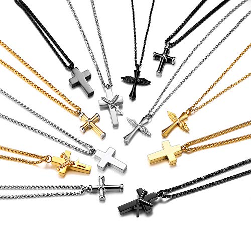 Richsteel Personalizable Cruz Guardapelo Negro Base Acero Inoxidable, Relicario Perfume Colgante para Cenizas Urna Cremación Recuerdo, Collar Ajustable Regalo para Mujer Hombre