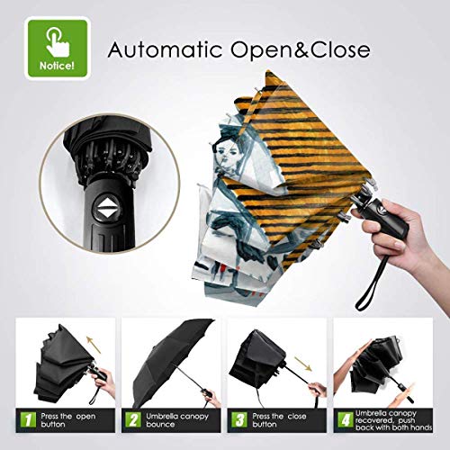 Rick Springfield Fuerte a Prueba de Viento Stormproof Plegable Viaje para Mujeres Hombres protección UV automático Triple Paraguas Plegable Umbrell