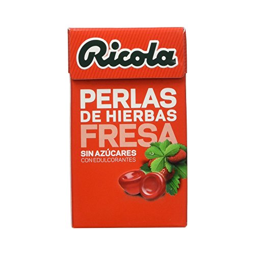 Ricola - Perlas de Hierbas Fresa y Menta sin azúcares - 25 g