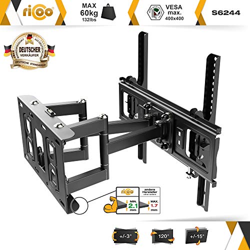 RICOO S6244, Soporte TV Pared, Giratorio, Inclinable, Televisión 32-55" (81-140cm), Brazo Universal, Televisor LED LCD Curvo, VESA 200x200-400x400