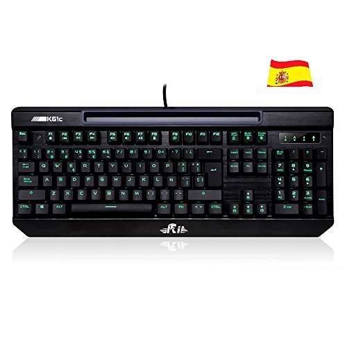 Rii K61C Teclado Gaming Mecánico 104 Teclas Anti-Ghosting Teclado de Ordenador retroiluminado con 3 Teclas de Macros (Layout Español)