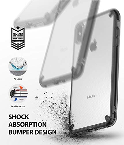 Ringke Fusion Compatible con Funda iPhone XS MAX 6.5" Clear PC Transparente Back TPU Bumper [Drop Defense] Biselado Bezels Scratch Protection Cubierta para Apple iPhone XS MAX (2018) - Smoke Black