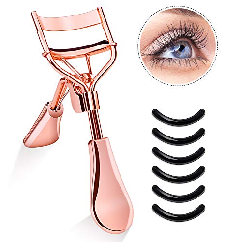 Rizador de pestañas con 6 Almohadillas de Repuesto - Profesional Lash Curler Adaptarse a todas las formas y tamaños de ojos, Perfectamente naturalmente rizado en segundos (Oro rosa)