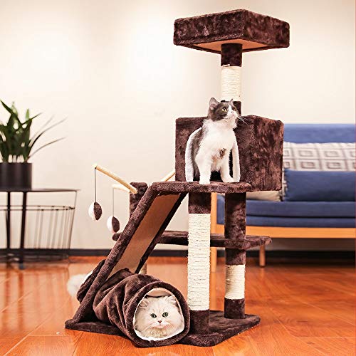 RKY Árboles para Gatos- Gato de Varias Capas Que Sube el Marco con el Gato del Gato del rasguño del túnel Plataforma de Salto Gato atalaya Gato árbol Gato Juguete Gato Resto Nido marrón /-/