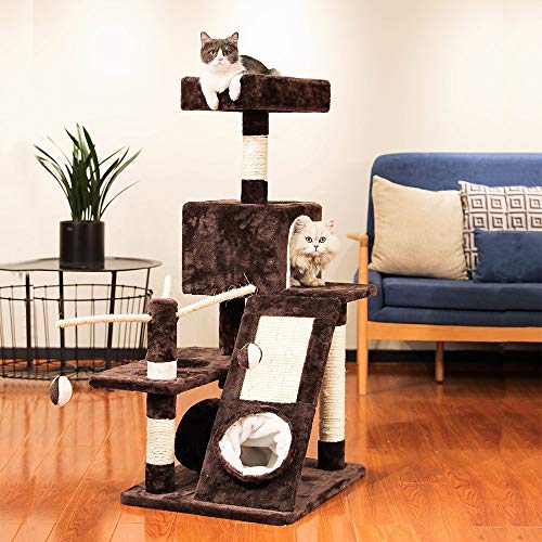 RKY Árboles para Gatos- Gato de Varias Capas Que Sube el Marco con el Gato del Gato del rasguño del túnel Plataforma de Salto Gato atalaya Gato árbol Gato Juguete Gato Resto Nido marrón /-/