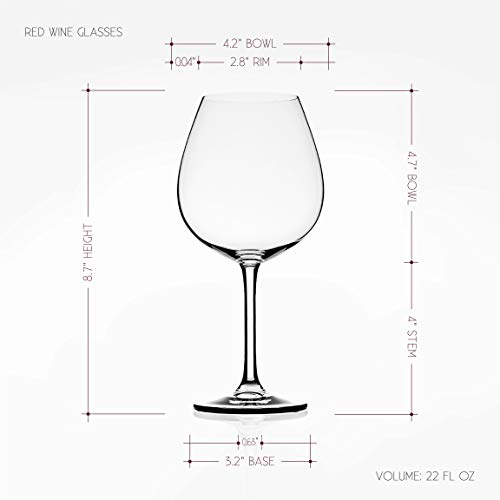 ROD Wine Juego de Copas de Vino Tinto - Vasos de Cristal en Titanio sin Plomo, con una Taza Grande 650 ml, Copas de Vino Tinto con un Tallo Largo para una degustación Ideal